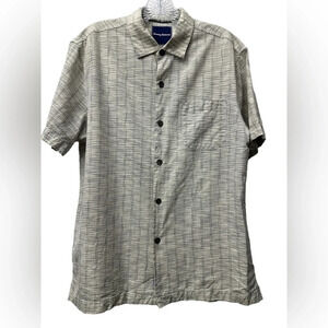Tommy Bahama Silk Camp Shirt Size Medium Tan Short Sleeve Button Down